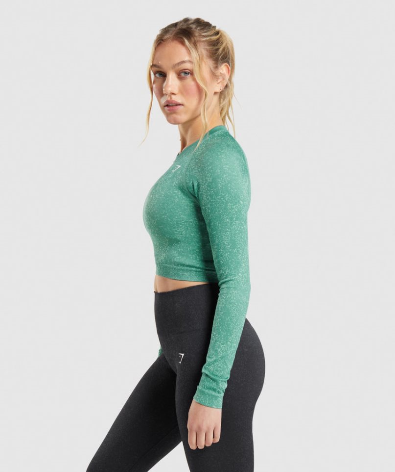 Women's Gymshark Adapt Fleck Seamless Long Sleeve Cropped Tops Green | NZ 5EQVPA